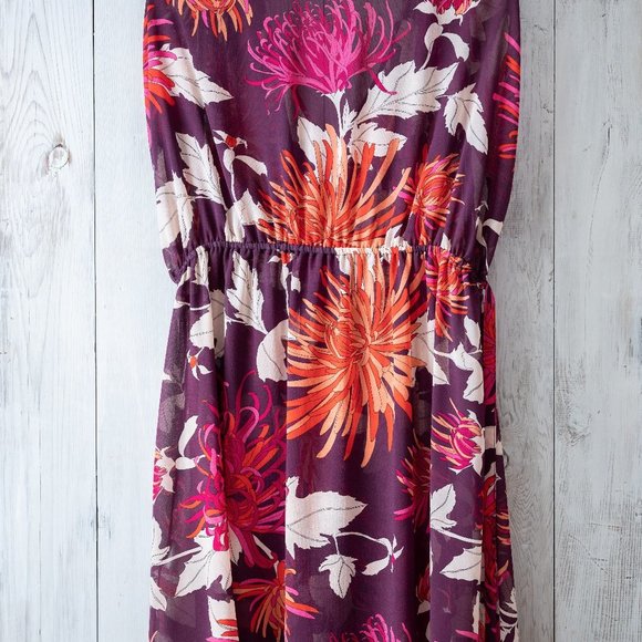 H&M Floral Tie Waist Purple and Pink Sheer Tunic/Coverup - Picture 2 of 5